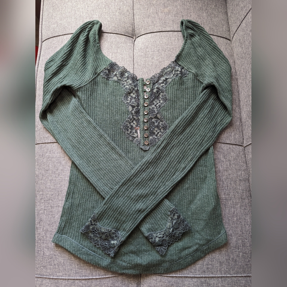 Free People Lace Trim Top